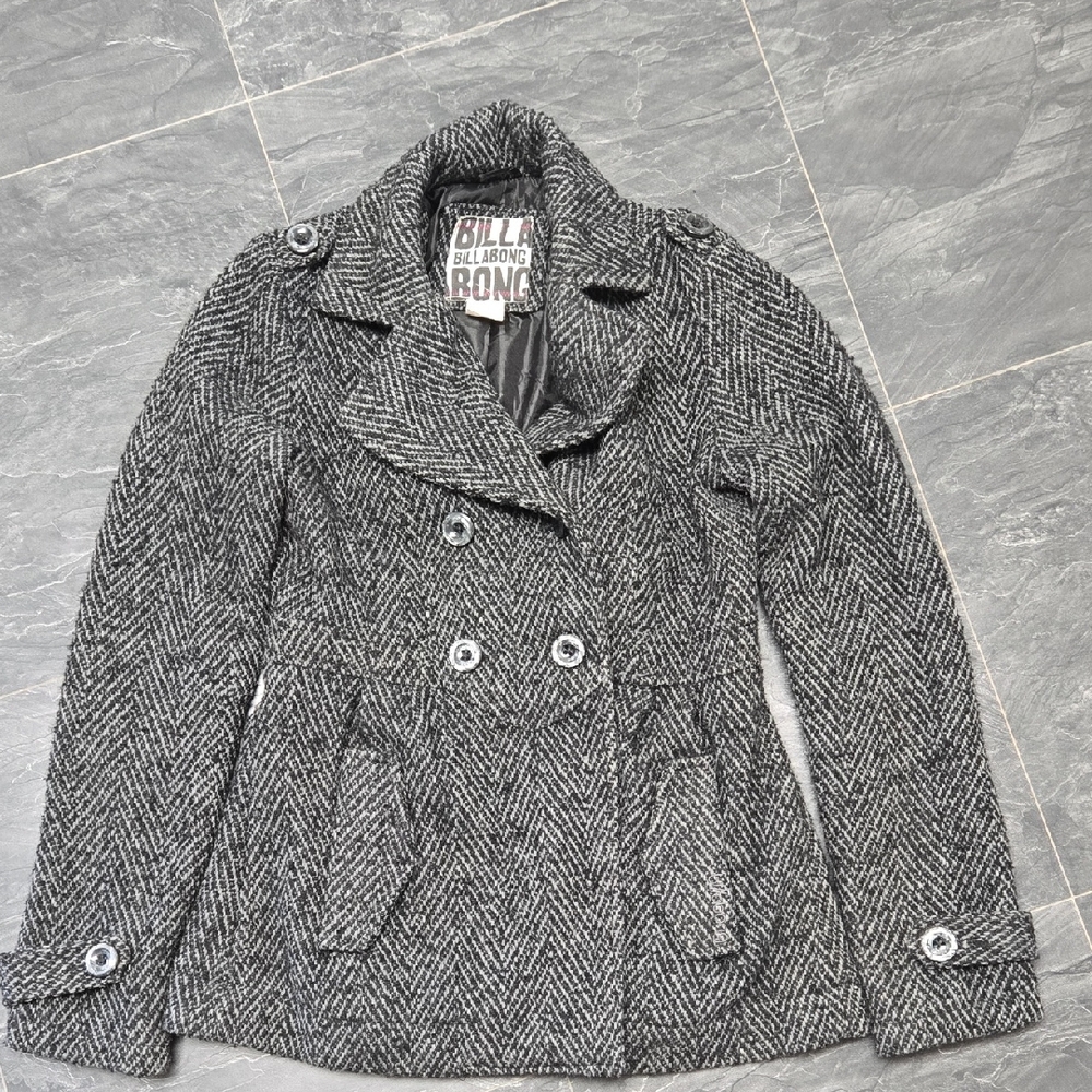Billabong Women's Black and Gray Pea Coat
